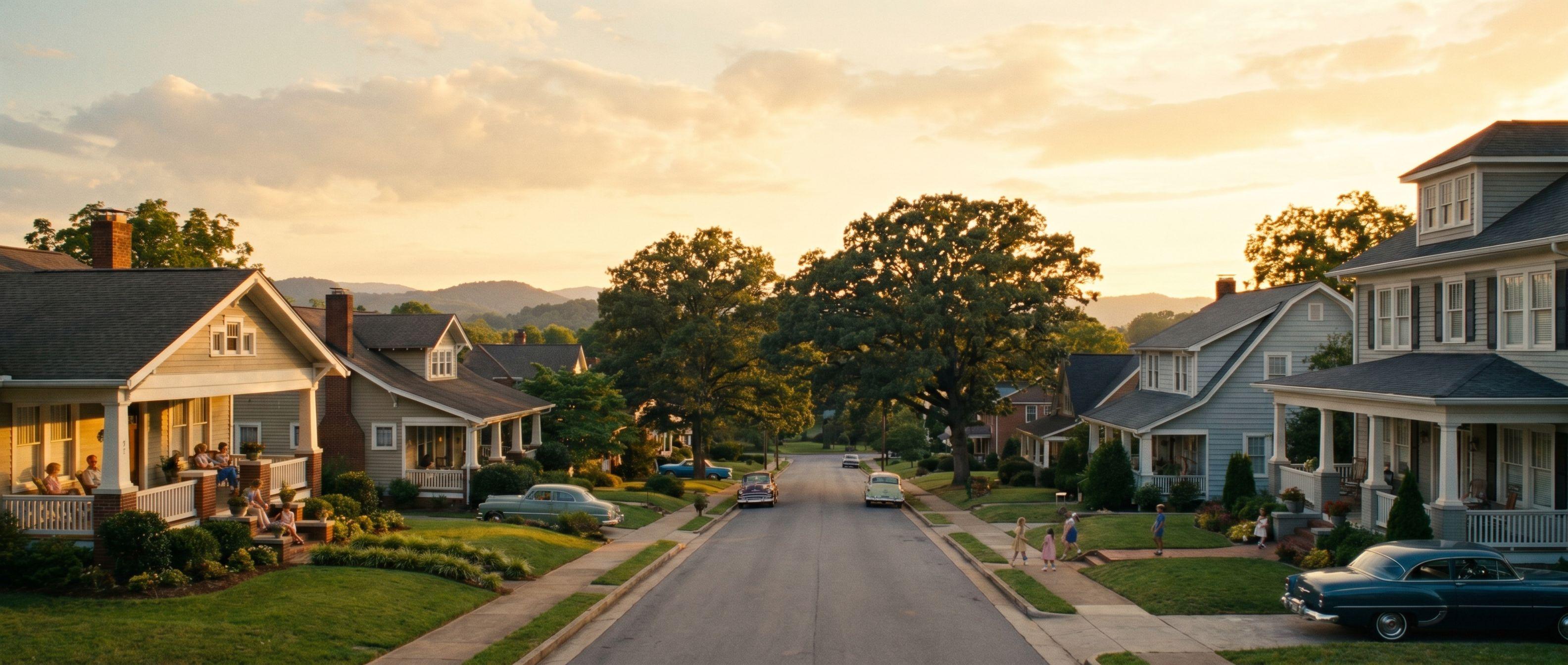 Residential East Tennessee neighborhood at golden hour