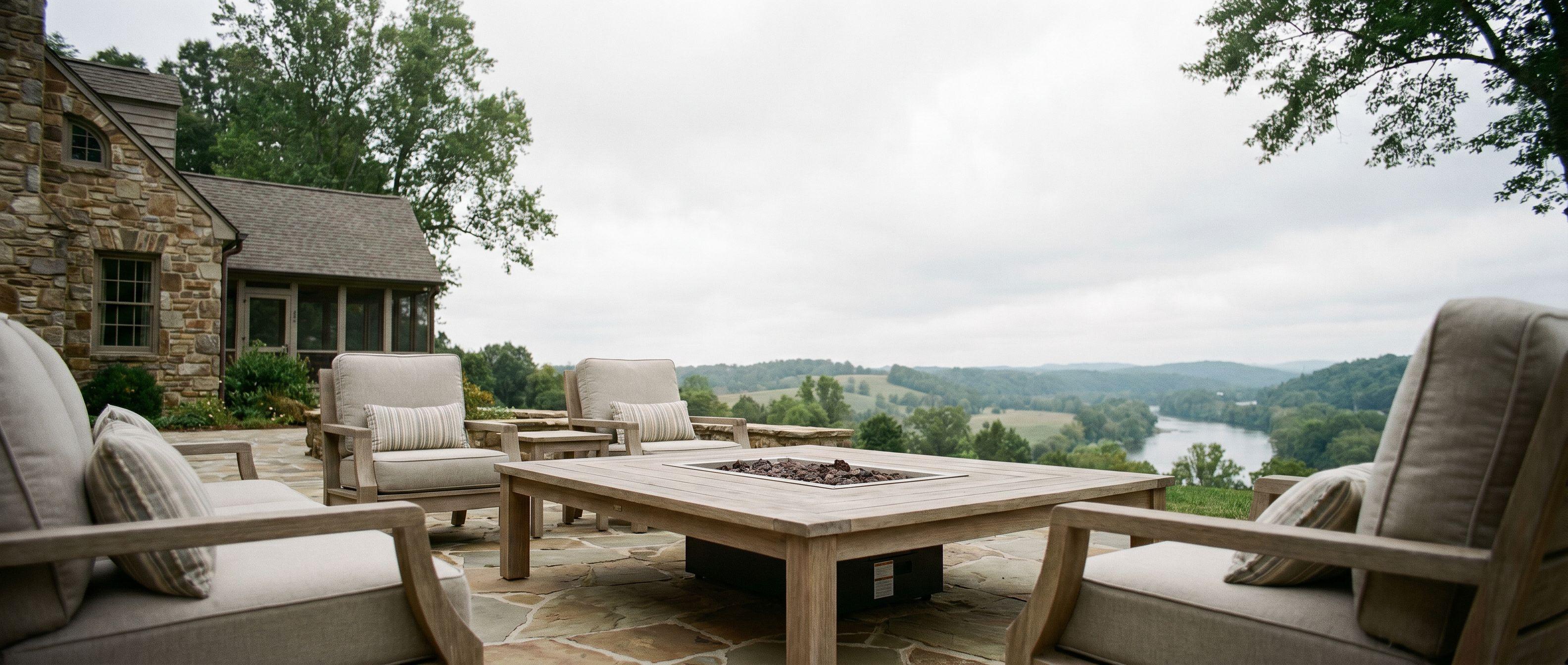 Finished stone patio with outdoor seating in East Tennessee